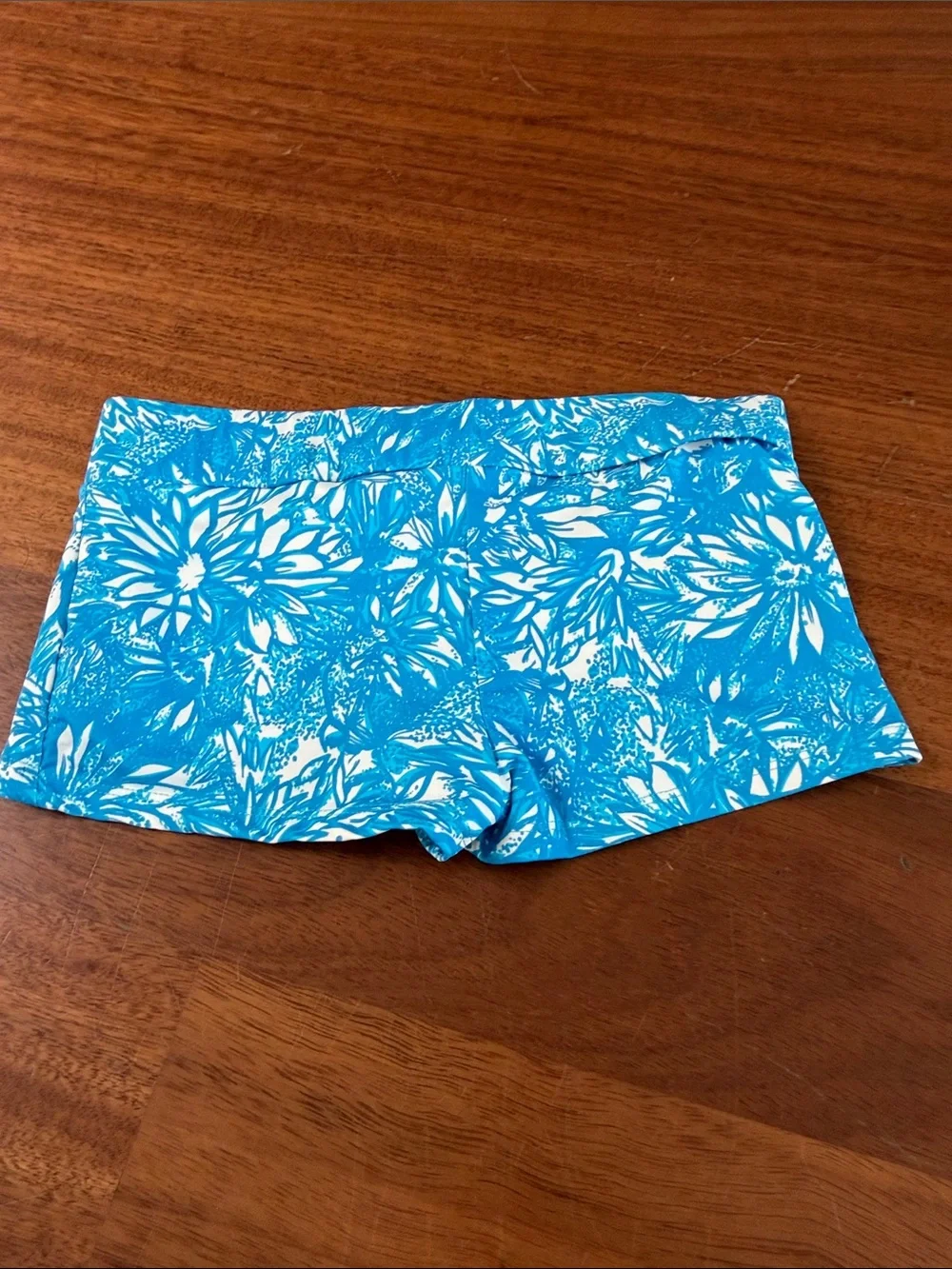 Frankie's Bikinis Blue and White Floral Swim Shorts